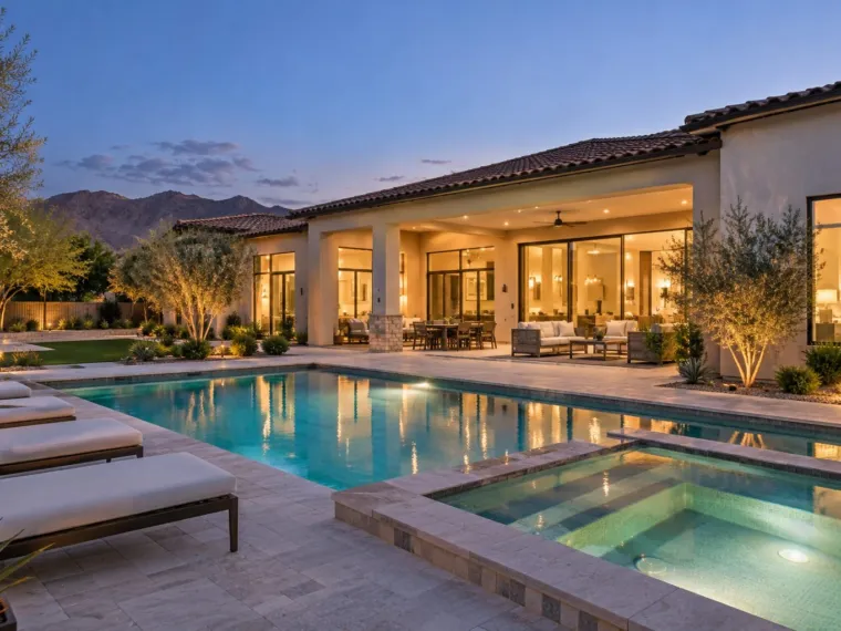 Luxury Henderson home and pool at twilight