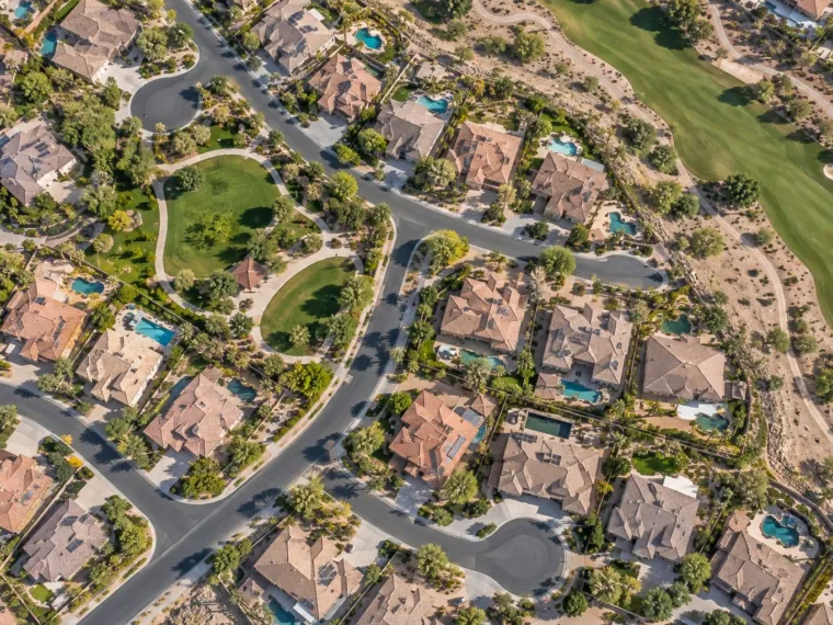 Aerial view of a Henderson neighborhood and golf course