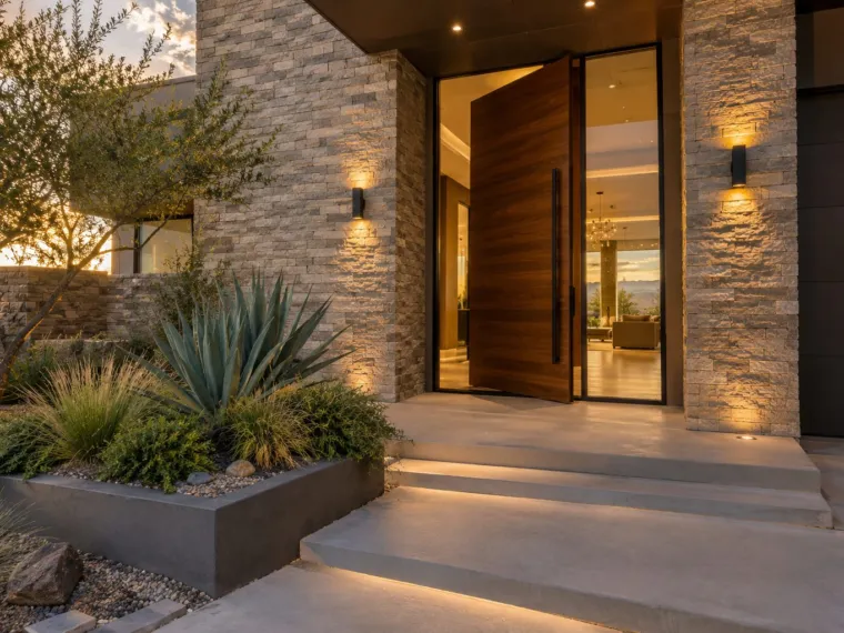 Front entry of a contemporary luxury home in Las Vegas