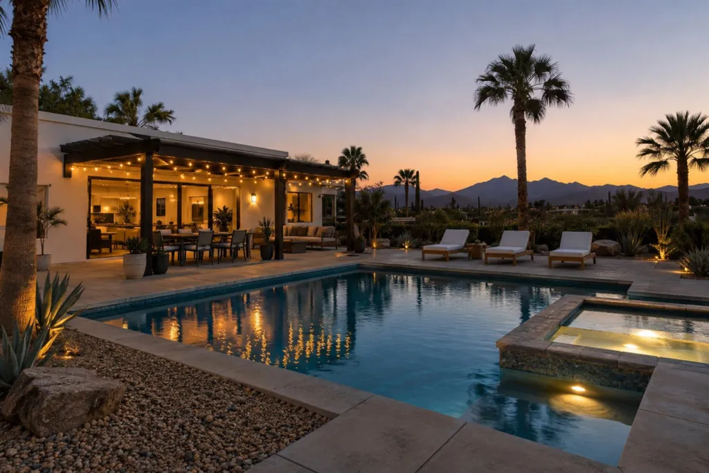 Resort-style vacation rental backyard