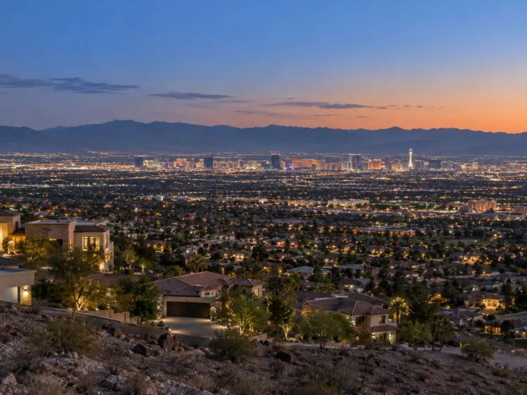 Las Vegas valley and city lights at dusk