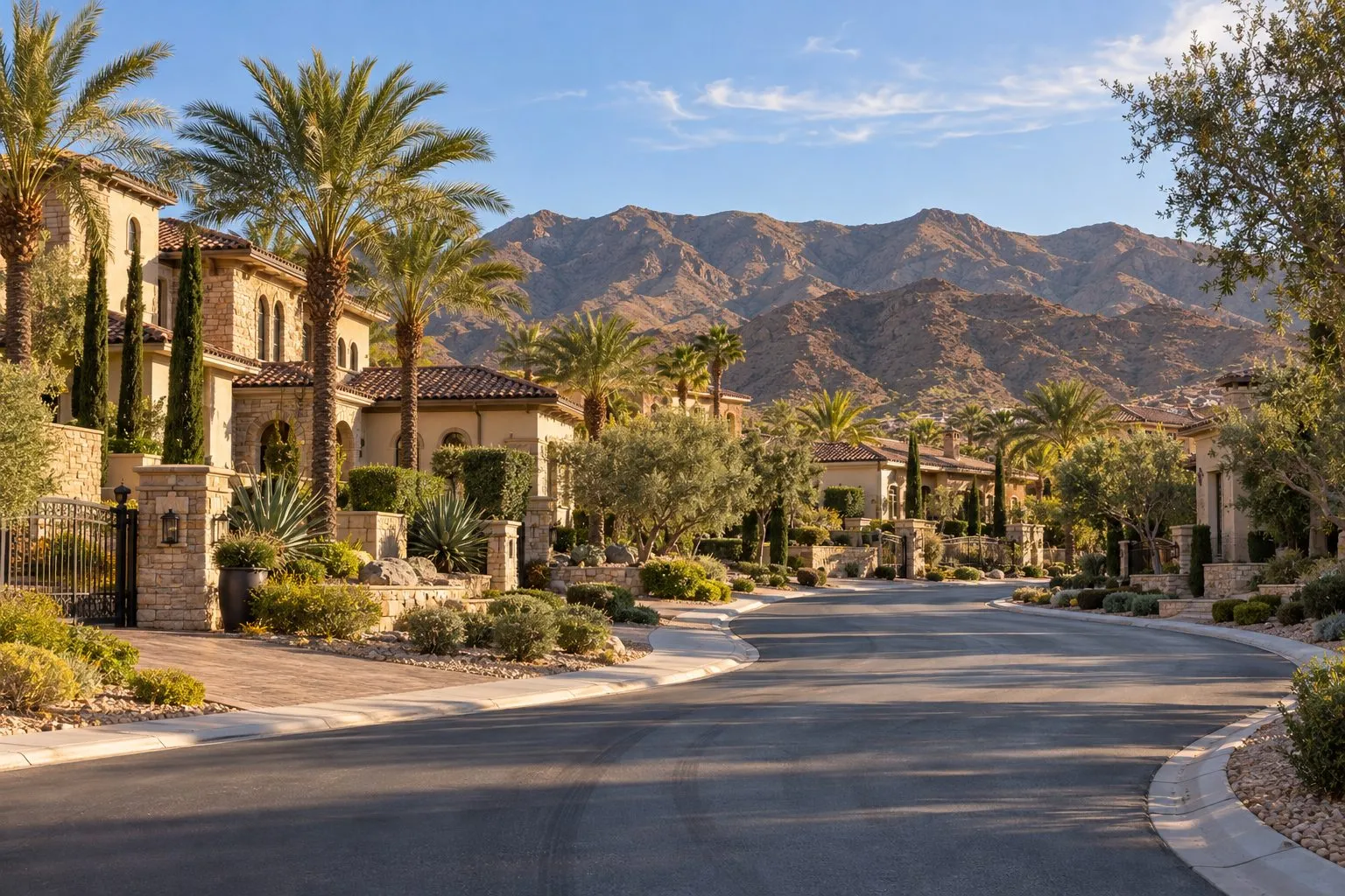 Tree-lined street of Mediterranean estates in Southern Highlands