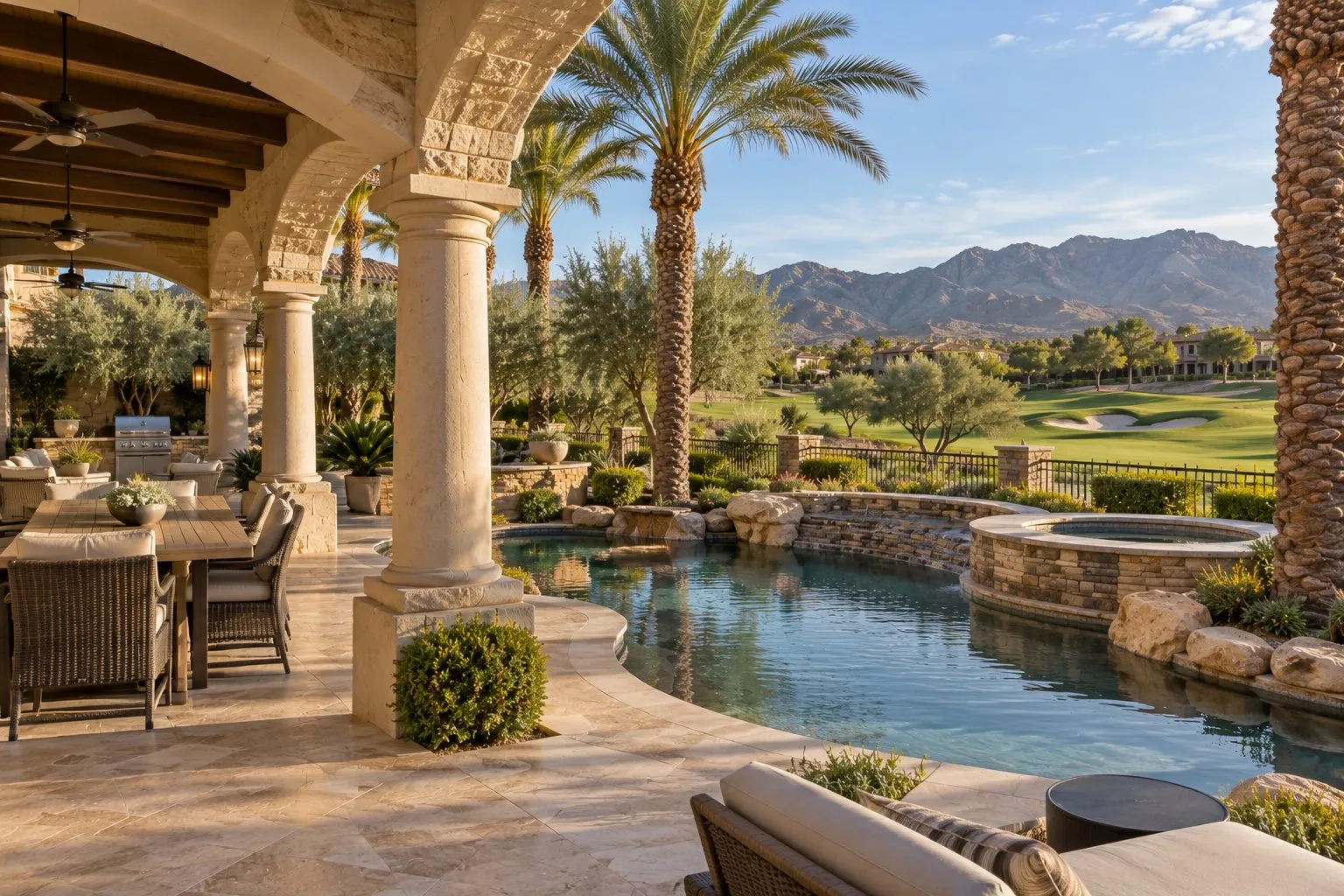 Loggia and pool of a Southern Highlands golf estate